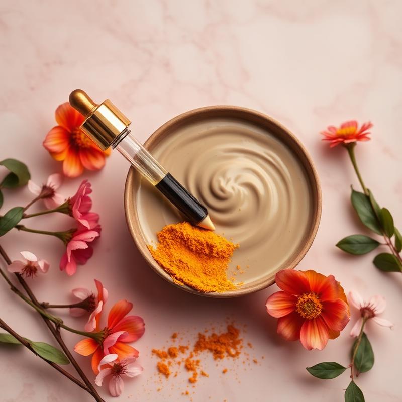 Facial serum and clay mask with turmeric