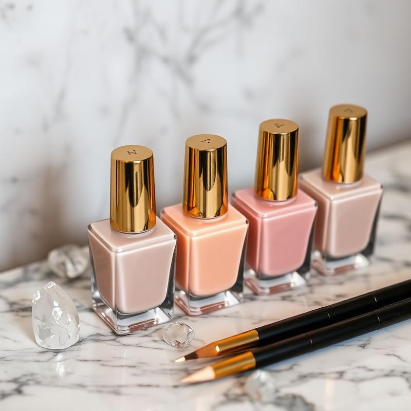 Blush nail polish bottles on marble