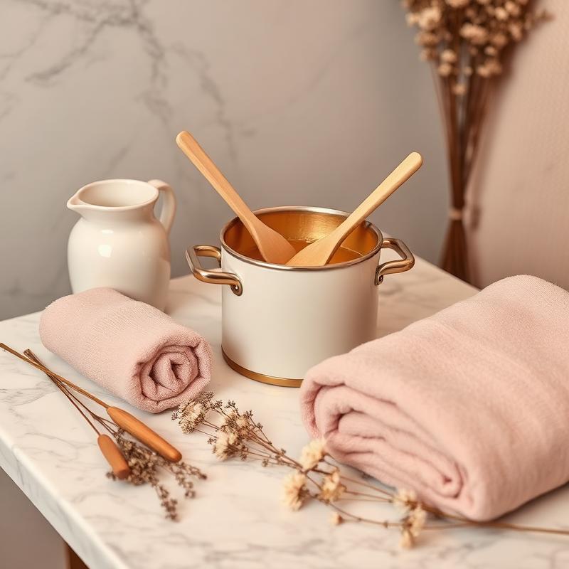 Warm wax pot with spatulas and towels